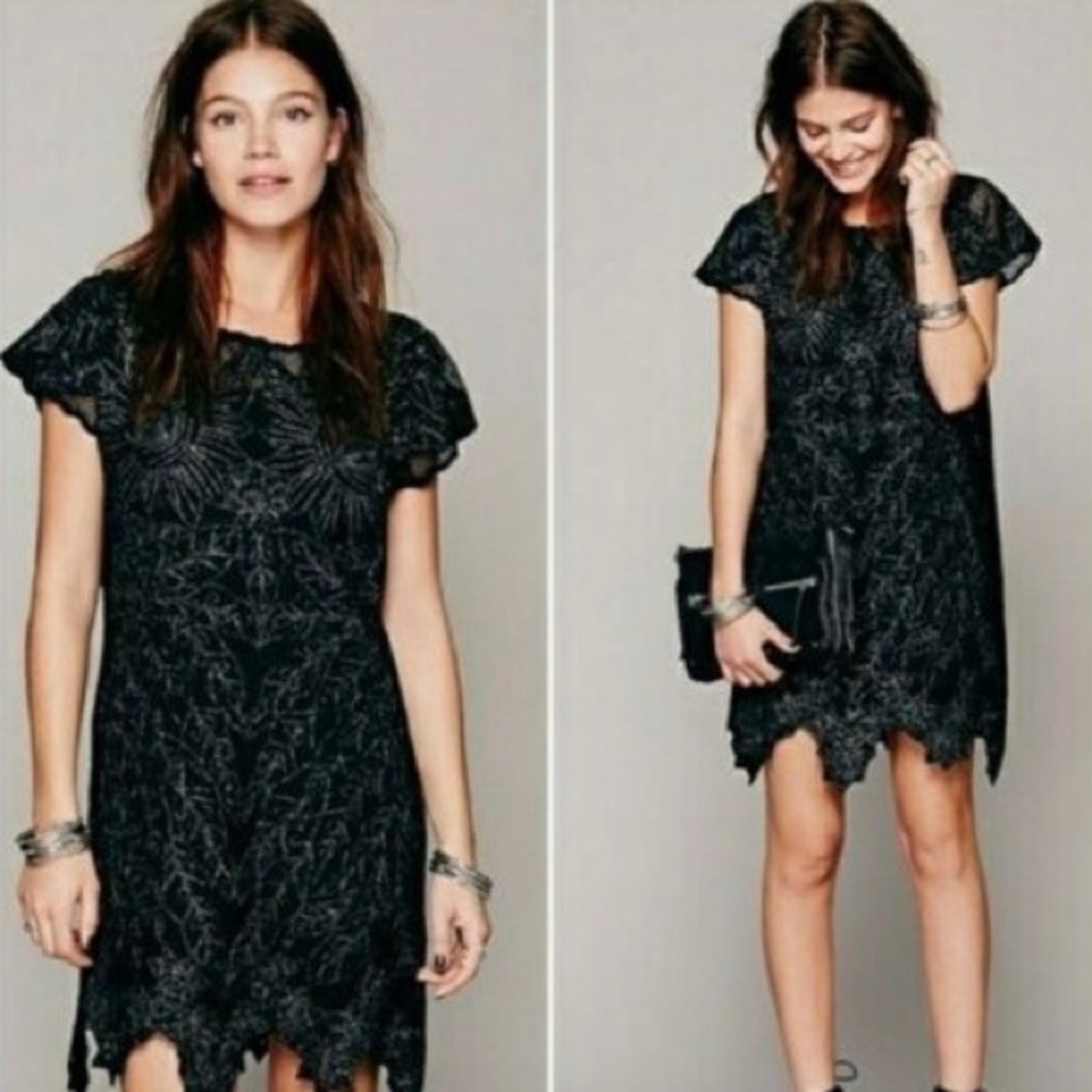 Free People Mini Dress, Jen’s Pirate Booty Black Embroidered Mini Festive Dress
